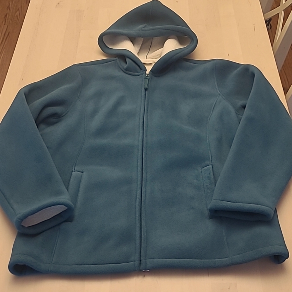 NWOT Denim&Co Greenish Blue (Teal) Fleece  Hoodie Jacket
